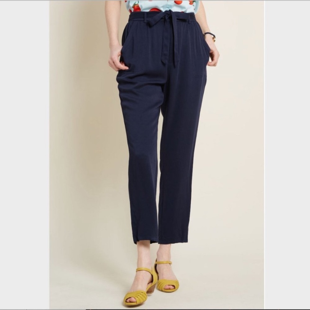 ModCloth Back in a Sash Navy Blue Tie Pants